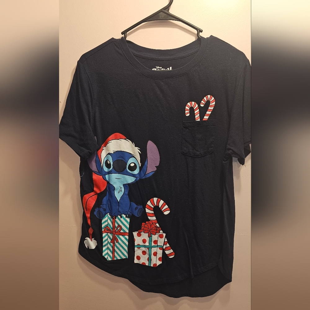 Disney Black T-Shirt with Blue Character and Red Candy Cane Accents
